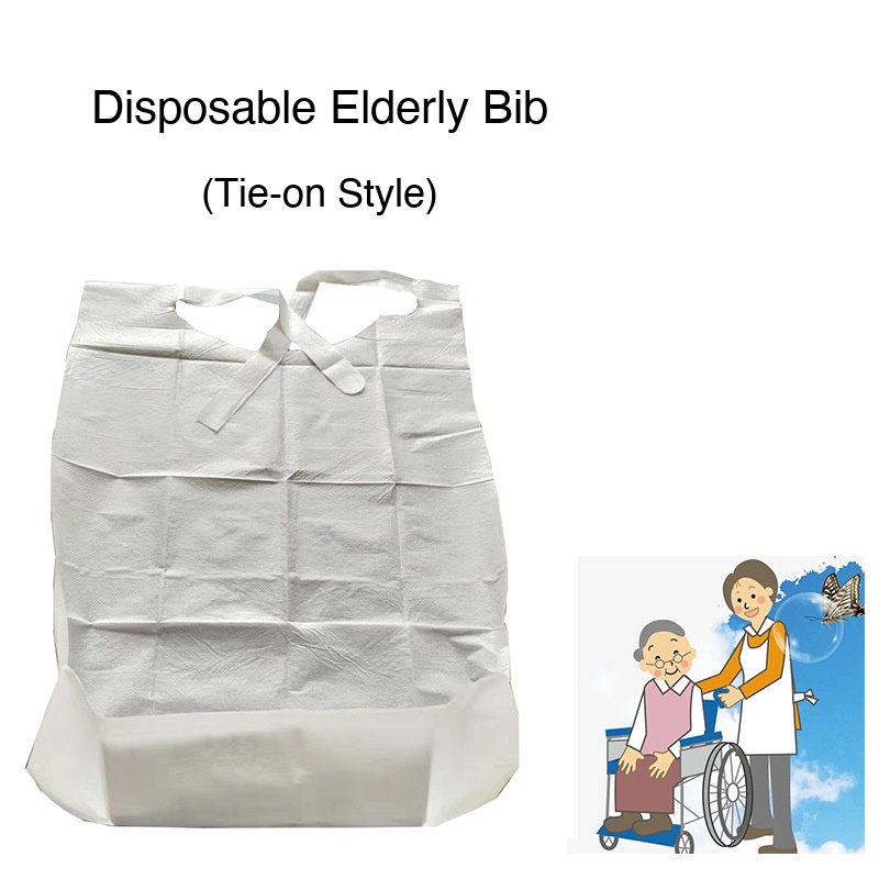 Disposable Elderly Bib (Tie-on, 10pcs/bag, White)